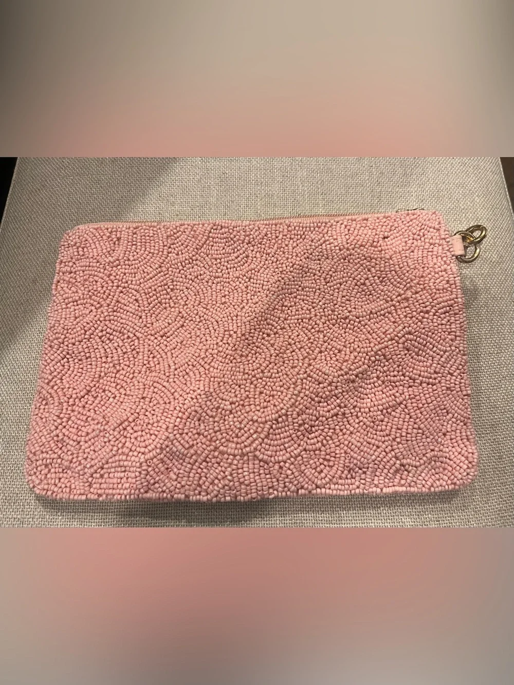 NWT House of Harlow 1960 Pink Beaded 'Cheers!' Wristlet Clutch with Gold Script